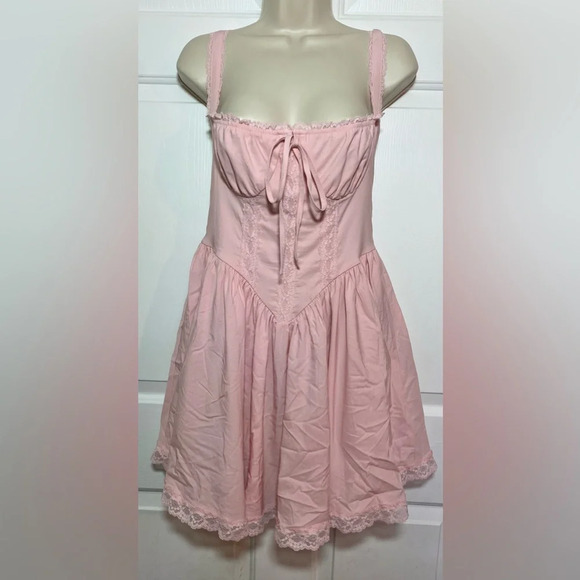 Courecrop Coquette Pink Baby Doll Lace Corset Smock Dress Medium - Picture 3 of 7